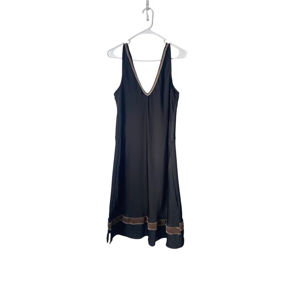 A New Day Slip Dress M/L Black Velvet Trim Quiet Luxury Minimalist Boho Grunge - Picture 2 of 9